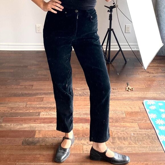 Vintage 90s Versace Jeans Couture Authentic Women’s Black Velvet Shimmer Pants - Picture 4 of 8